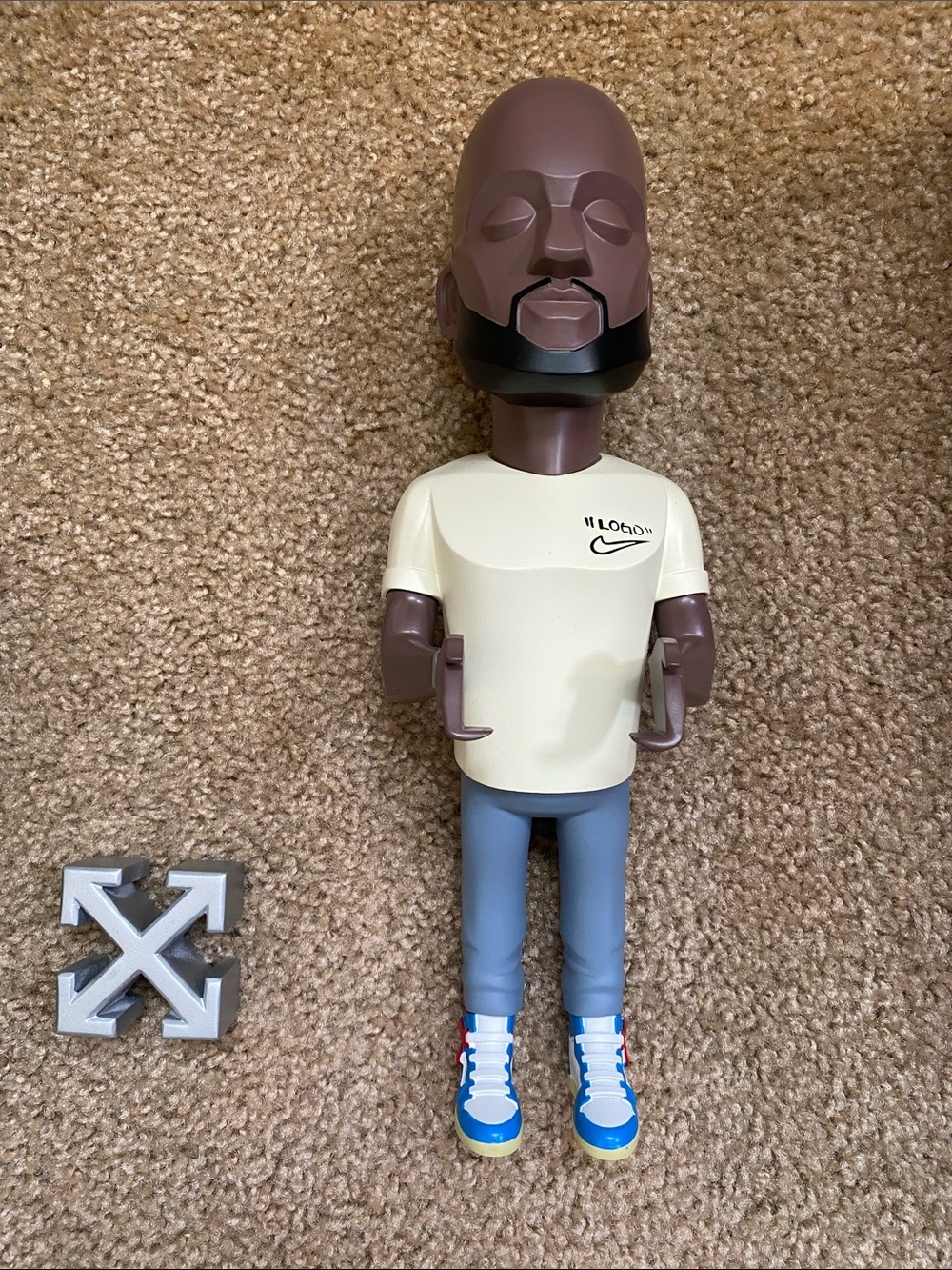 Virgil Abloh Collectible Designer Figure with Beige Tee & Blue Sneakers